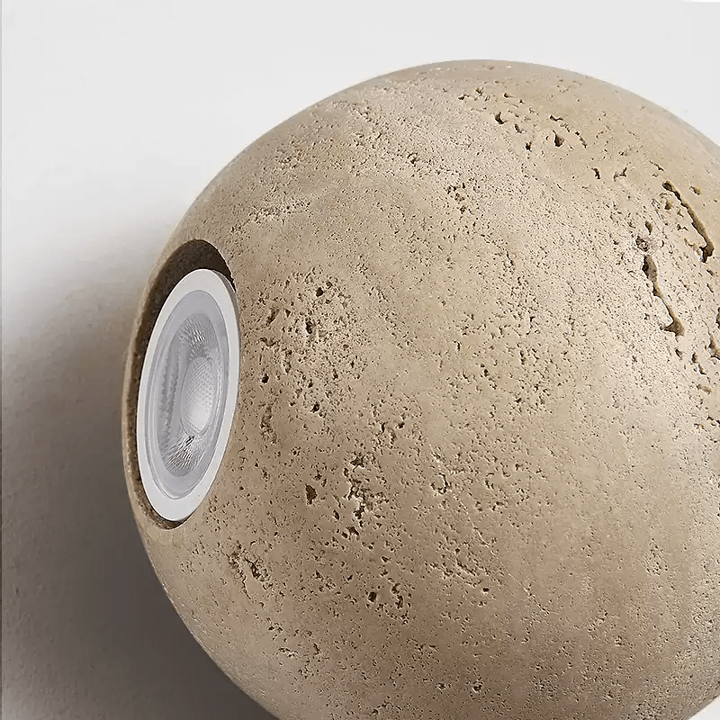 Travertine Globe Wall Sconce – Natural Stone Ambient Lighting