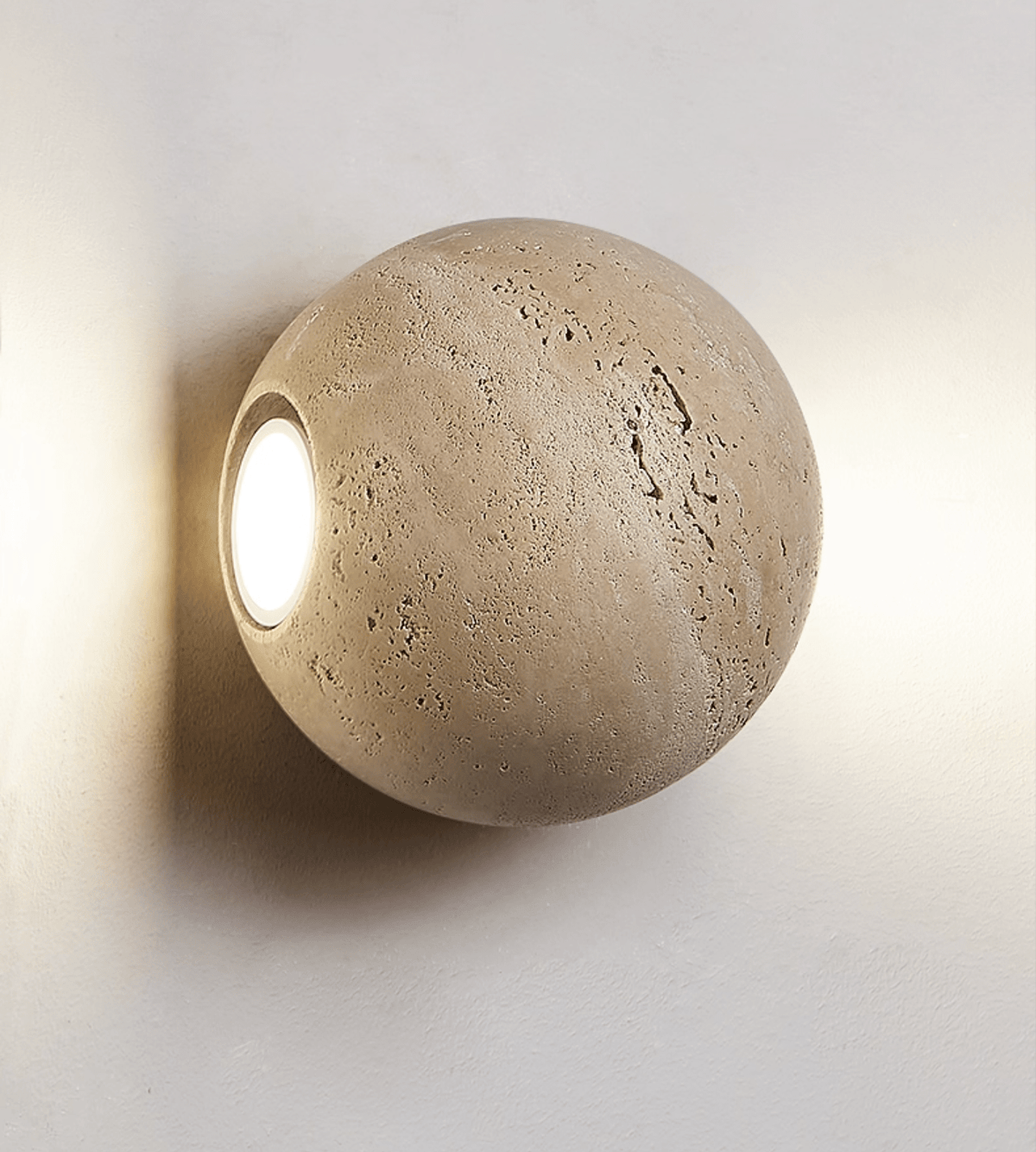 Travertine Globe Wall Sconce – Natural Stone Ambient Lighting