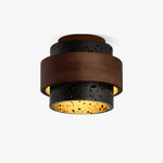 Ebony Stone & Walnut Flush Mount Ceiling Light – Modern Minimalist