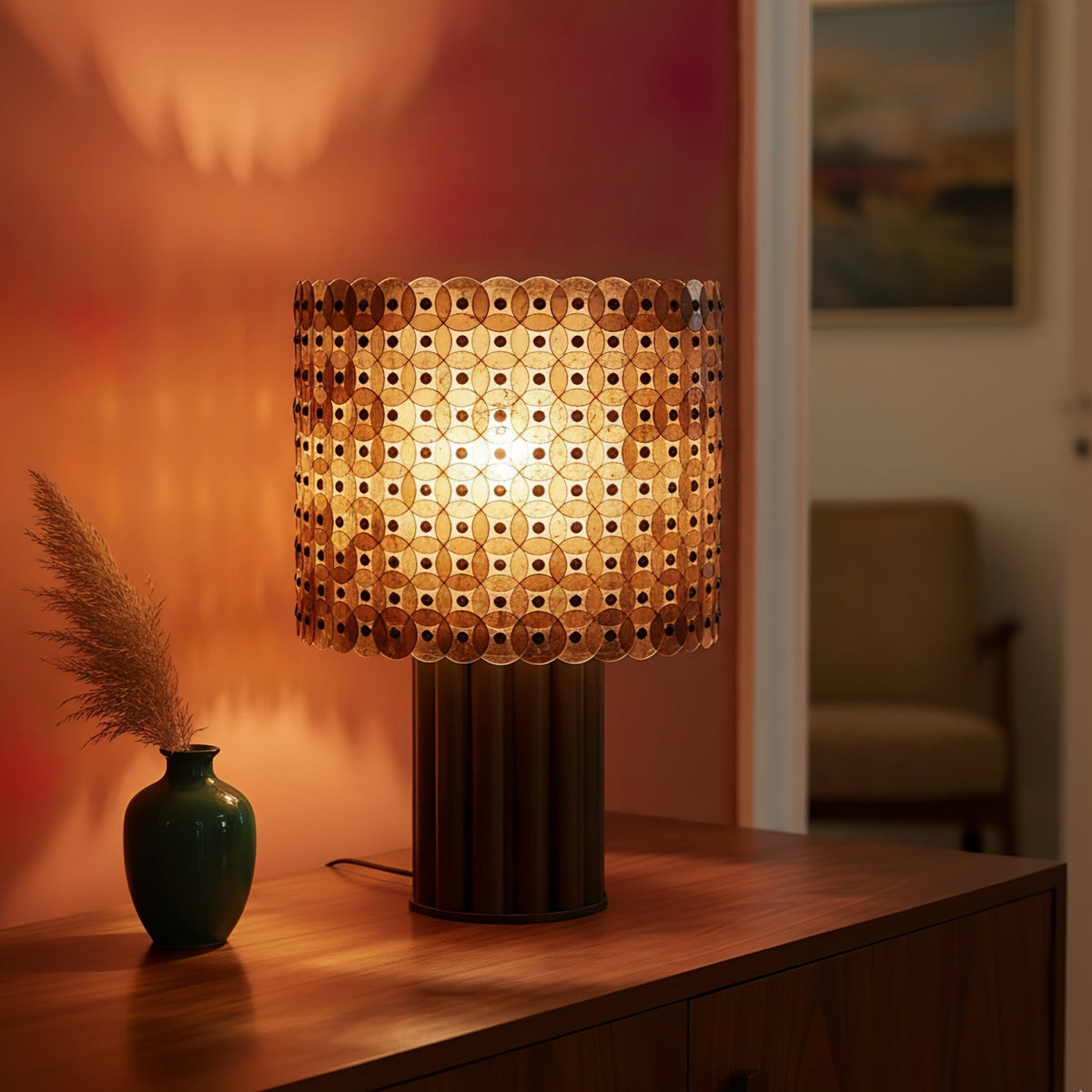 Mica Disc Lattice Table Lamp – Artisan Bronze & Amber Glow