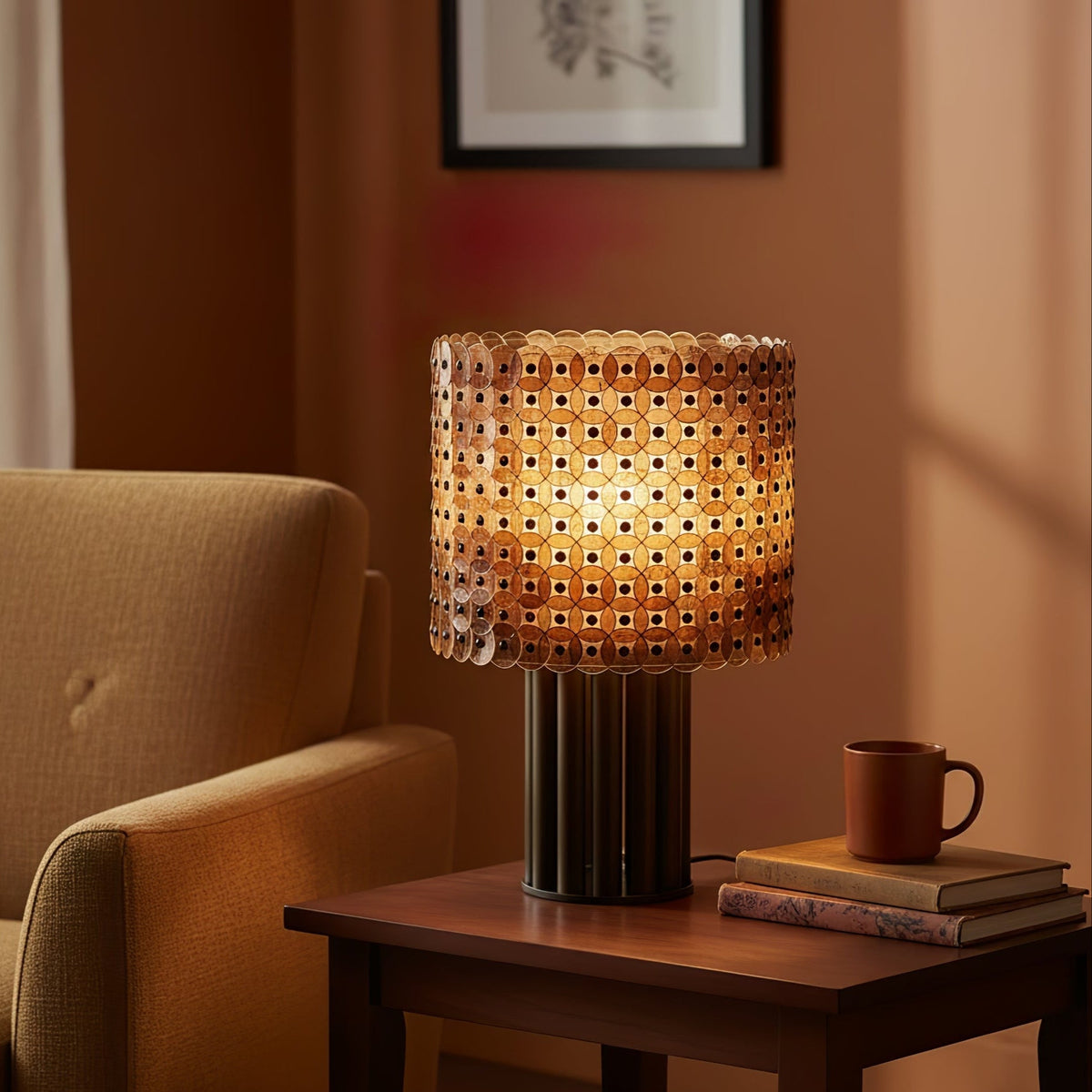 Mica Disc Lattice Table Lamp – Artisan Bronze & Amber Glow