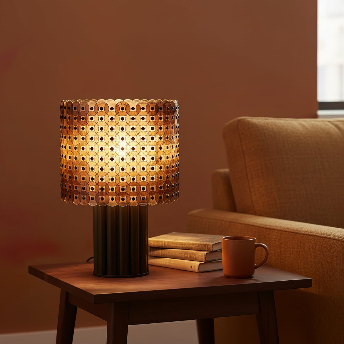 Mica Disc Lattice Table Lamp – Artisan Bronze & Amber Glow