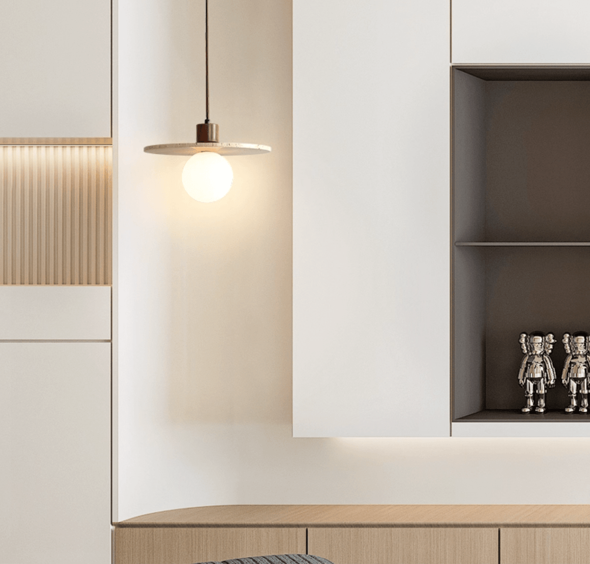 Travertine Globe Pendant Light with Wood Accent for Modern Interiors