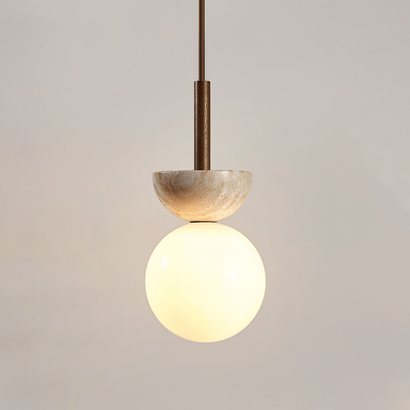 Travertine Half Duo Pendant Light – Natural Stone Modern Hanging Lamp