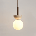 Travertine Half Duo Pendant Light – Natural Stone Modern Hanging Lamp