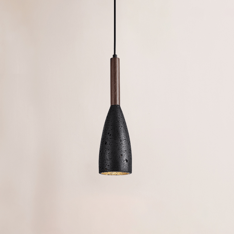 Travertine Teardrop Pendant Light — Natural Stone & Wood Designer Ceiling Lamp