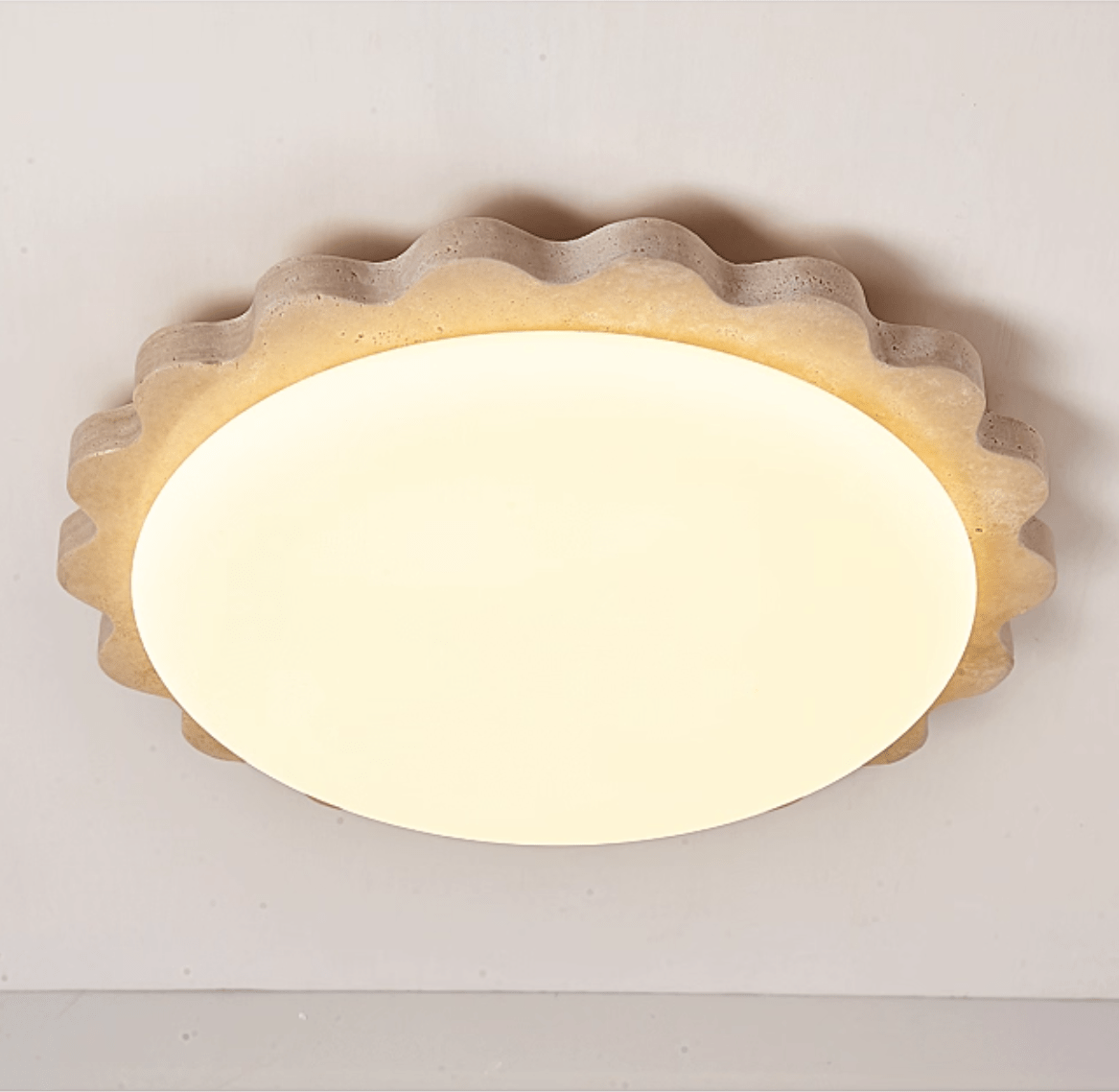 Travertine Scallop Edge Flush Mount Ceiling Light, Natural Stone LED