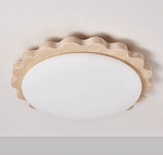 Travertine Scallop Edge Flush Mount Ceiling Light, Natural Stone LED