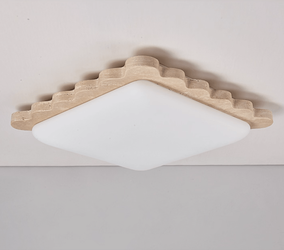 Travertine Scallop Edge Flush Mount Ceiling Light, Natural Stone LED