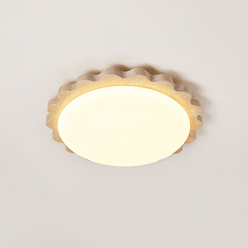 Travertine Scallop Edge Flush Mount Ceiling Light, Natural Stone LED