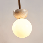Travertine Half Duo Pendant Light – Natural Stone Modern Hanging Lamp
