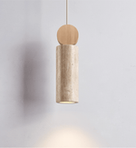 Travertine Cylinder Pendant Light with Wood Accent