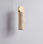 Travertine Cylinder Pendant Light with Wood Accent
