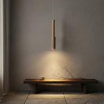 Travertine Stone Stick Pendant Light, Natural Wood Accent, Modern Minimalist Hanging Lamp