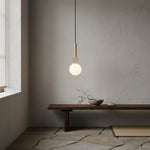 Travertine Cube Globe Pendant Light – Natural Stone & Wood Hanging Lamp