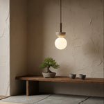 Travertine Half Duo Pendant Light – Natural Stone Modern Hanging Lamp