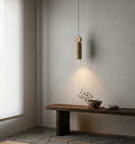 Travertine Cylinder Pendant Light with Wood Accent