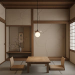 Travertine Disk Pendant Light with Wood Accent and Globe Bulb