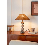 Marble Orb Rattan Table Lamp – Natural Stone & Woven Shade