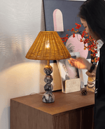 Marble Orb Rattan Table Lamp – Natural Stone & Woven Shade