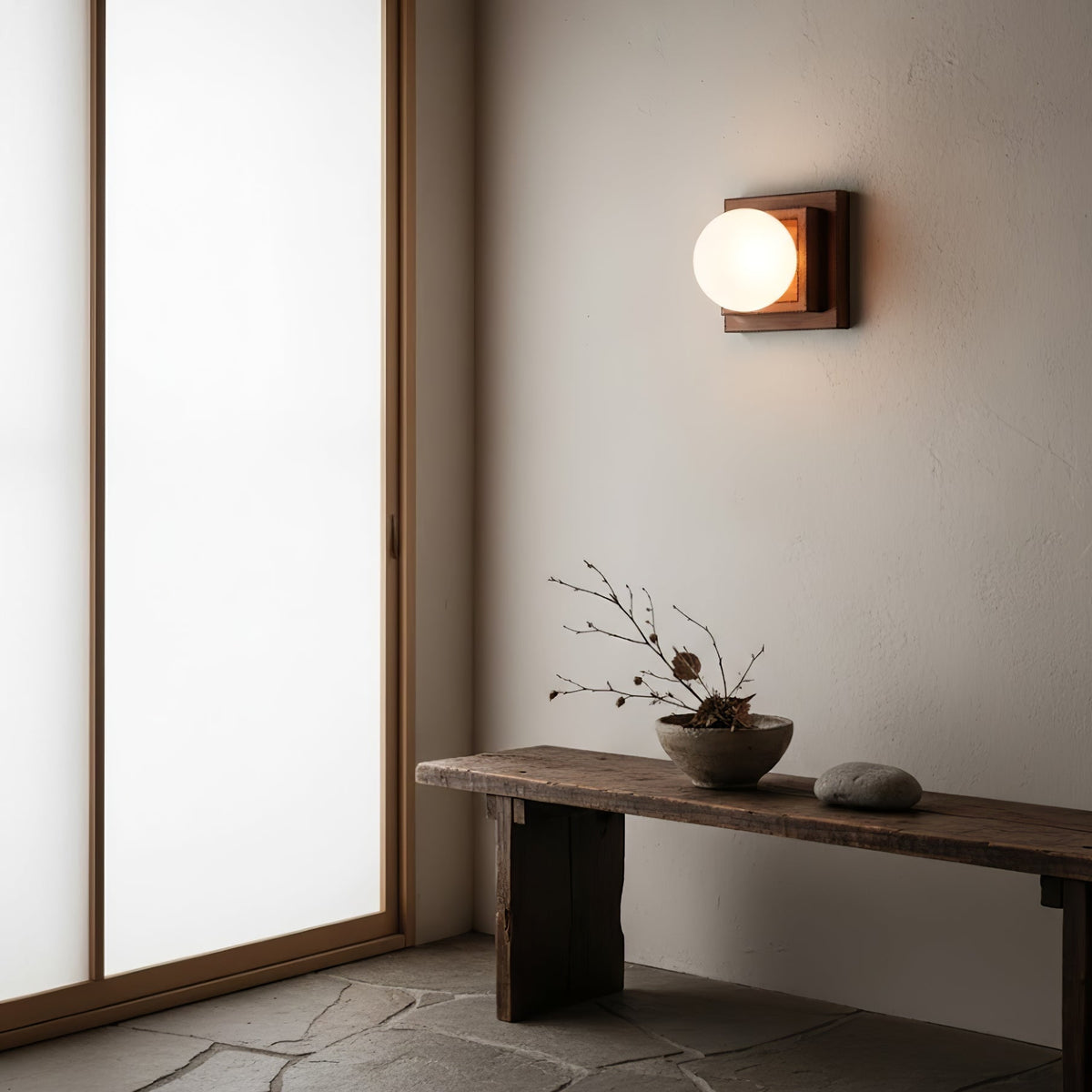 Layered Wood Globe Wall Sconce | Modern LED Wall Light for Bedroom & Living Room