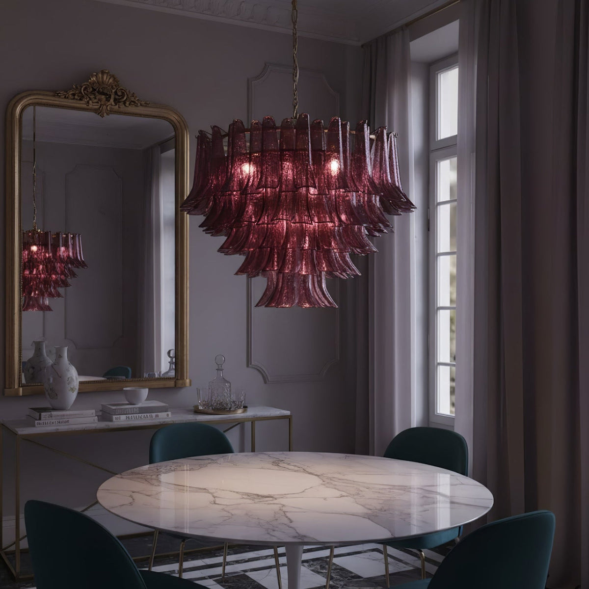 Amethyst Bloom Chandelier — Handcrafted Glass Petal Chandelier in Gold or Nickel