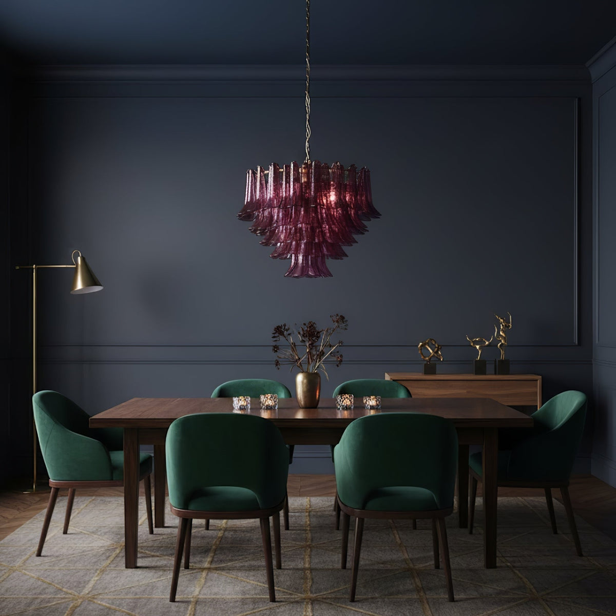Amethyst Bloom Chandelier — Handcrafted Glass Petal Chandelier in Gold or Nickel