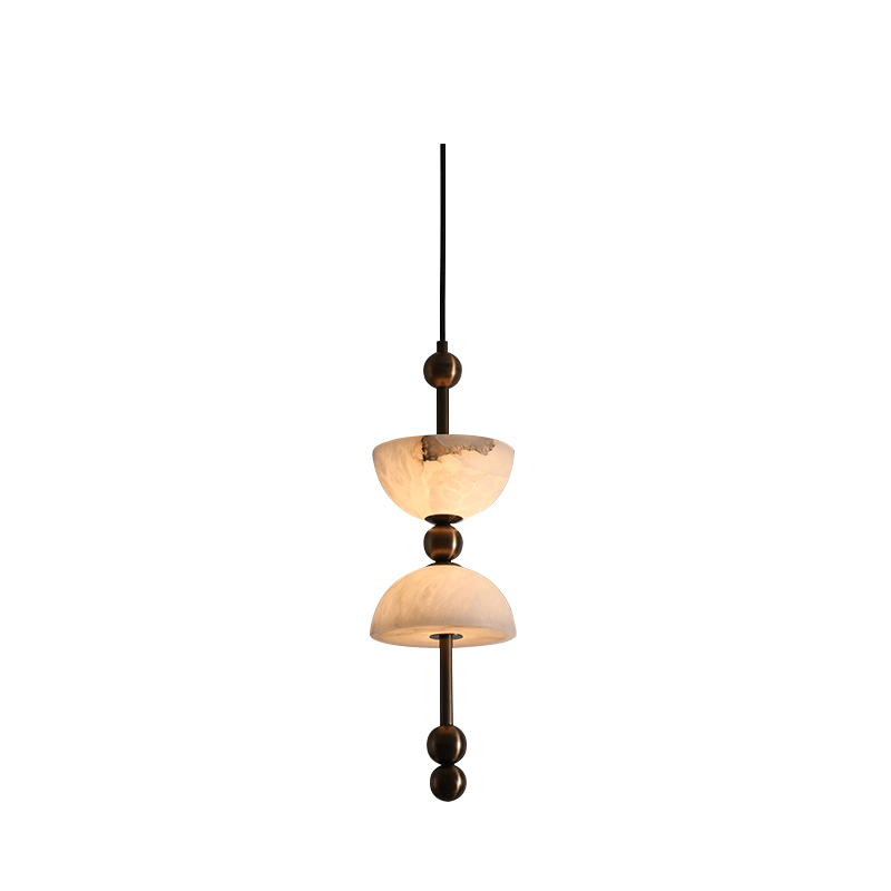 Duo Alabaster Pendant Light – Sculptural Brass & Natural Stone Chandelier