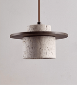 Cylindrical Travertine Wall Sconce in Walnut and Metal