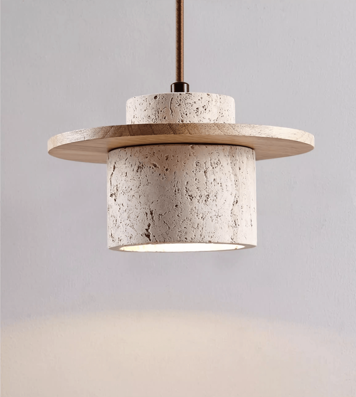 Cylindrical Travertine Wall Sconce in Walnut and Metal