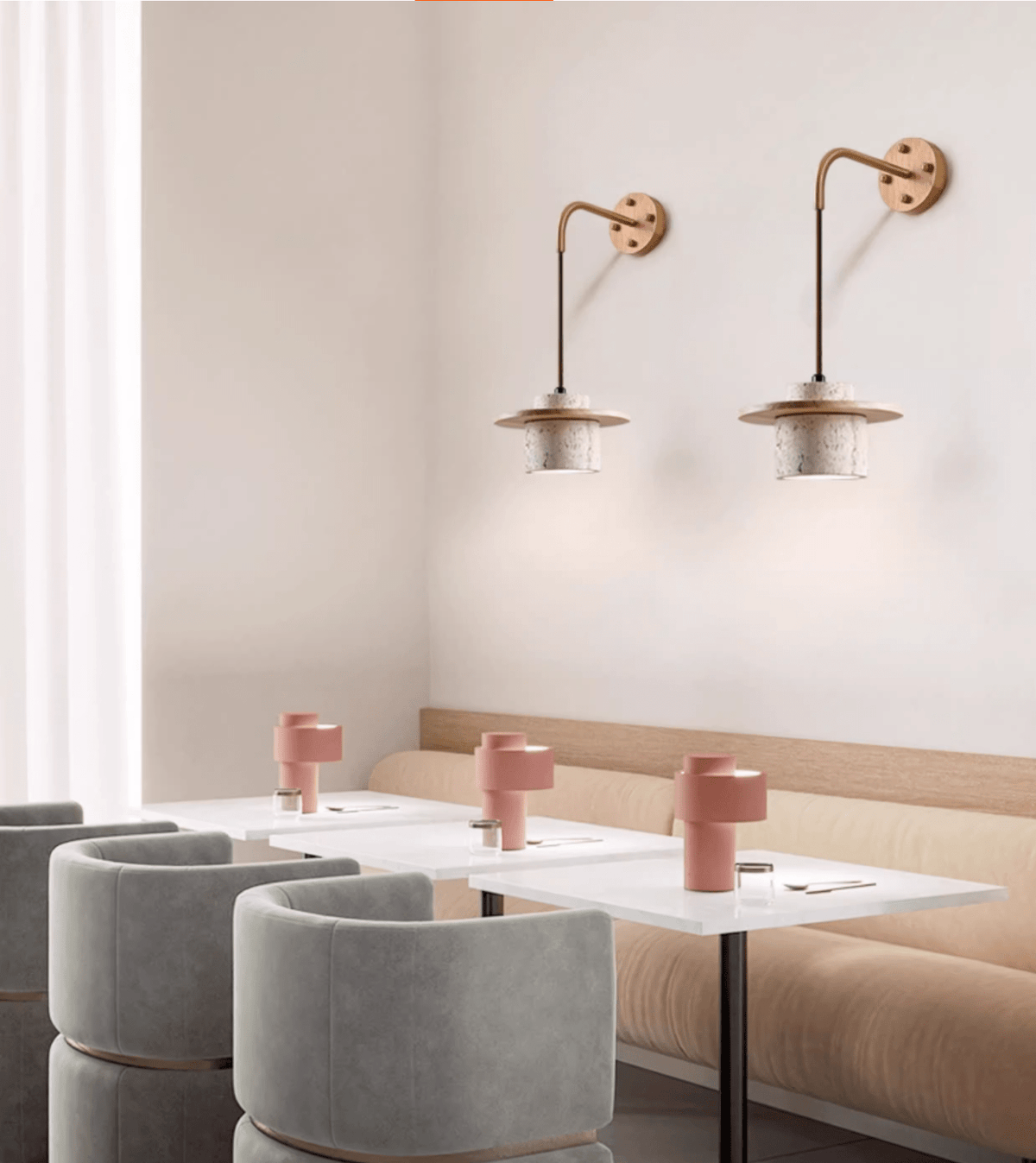 Cylindrical Travertine Wall Sconce in Walnut and Metal