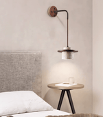 Cylindrical Travertine Wall Sconce in Walnut and Metal