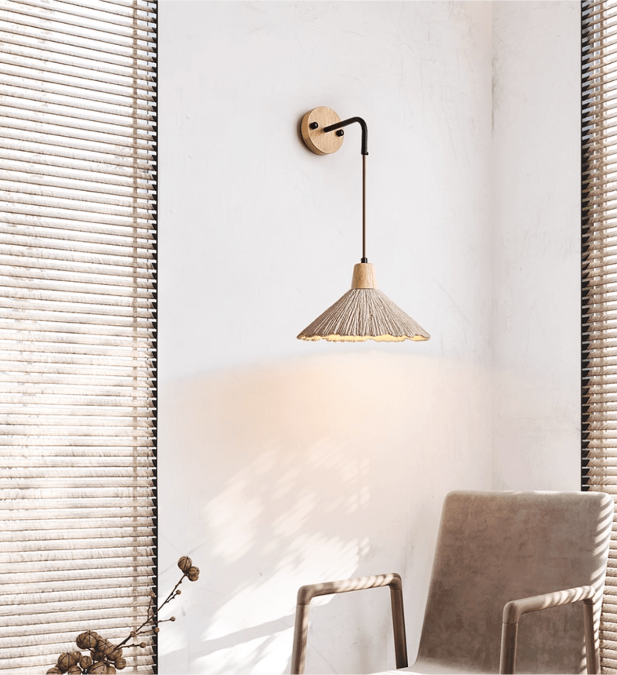 Artisan Microcement Wall Sconce with Wood Accent – Modern Minimalist Lighting