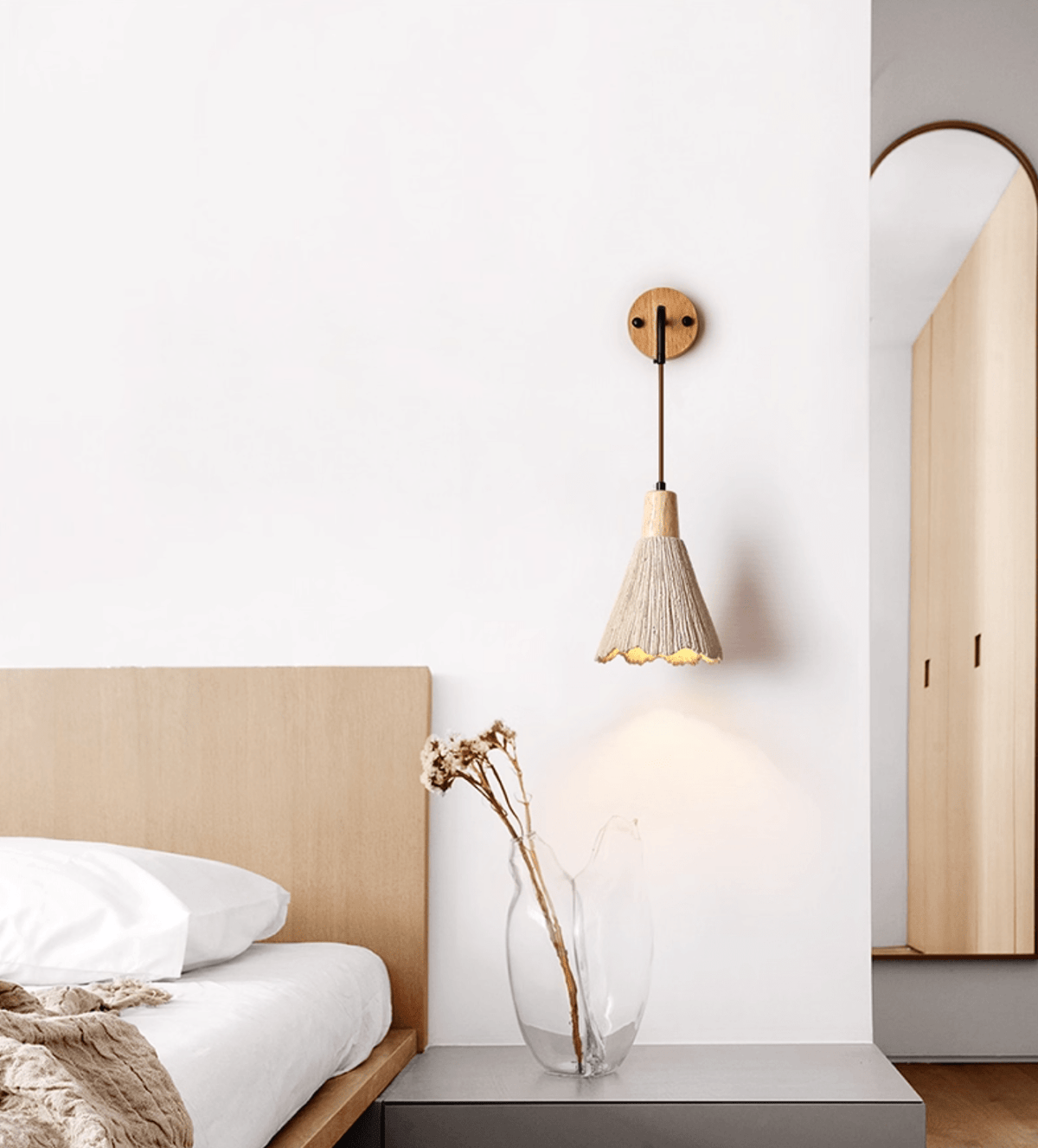Artisan Microcement Wall Sconce with Wood Accent – Modern Minimalist Lighting