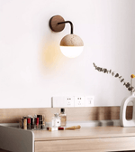 Lunar Stone Orb Wall Sconce in Walnut and Travertine