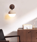 Lunar Stone Orb Wall Sconce in Walnut and Travertine