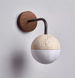 Lunar Stone Orb Wall Sconce in Walnut and Travertine