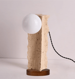 Terra Travertine Orb Table Lamp – Sculptural Stone & Walnut Accent Light