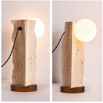 Terra Travertine Orb Table Lamp – Sculptural Stone & Walnut Accent Light