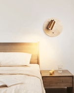 Travertine Spot Wall Sconce in Walnut Wood – Modern Stone Lighting