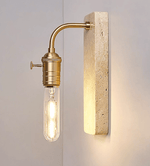 Industrial Stone Wall Sconce in Travertine and Aged Gold