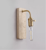 Industrial Stone Wall Sconce in Travertine and Aged Gold