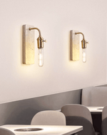 Industrial Stone Wall Sconce in Travertine and Aged Gold