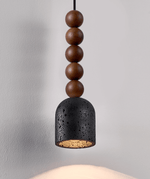 Walnut Wood Bead Travertine Pendant Light, Natural Stone Shade