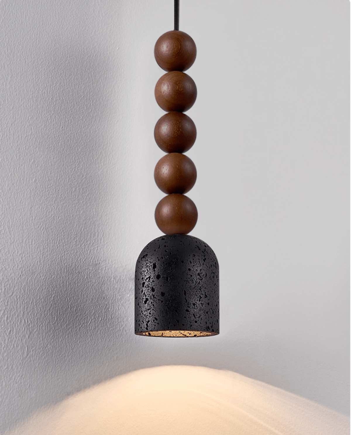 Walnut Wood Bead Travertine Pendant Light, Natural Stone Shade