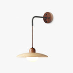 Modern Wooden Saucer Wall Sconce with Walnut Finish for Bedroom and Living Room