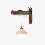 Travertine Dome Wall Sconce with Adjustable Walnut Arm