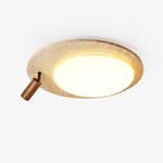 Travertine Oval Ceiling Light with Walnut Knob – Modern Natural Illumination