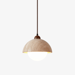 Dome Travertine Pendant Light in Natural Stone with Opal Glass