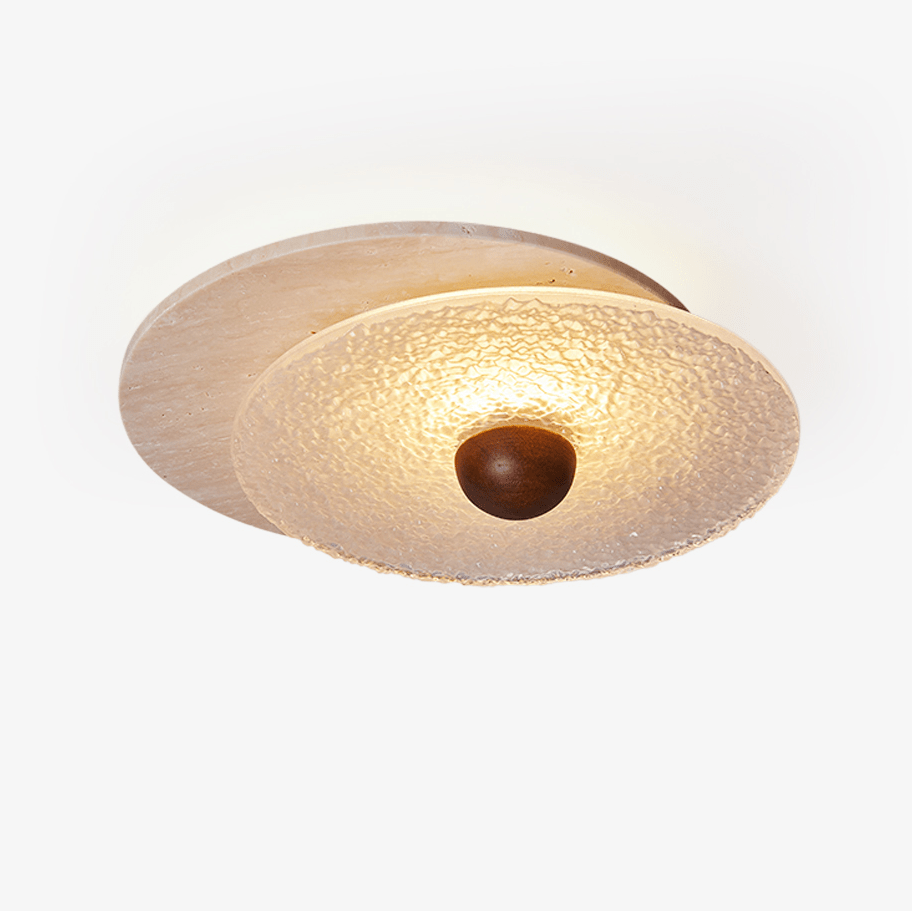 Lunar Ripple Flush Mount Ceiling Light in Travertine and Glass